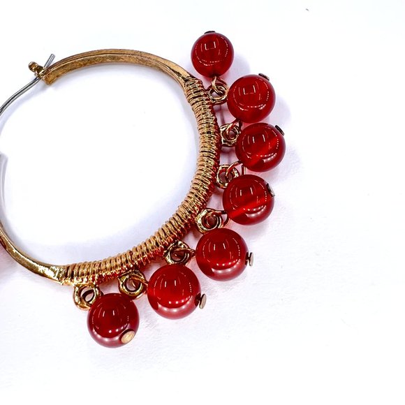 NWT - Stein Blye - Orange Semi-Precious Beaded Gold Tone Hinged Hoop Earrings - Picture 4 of 6